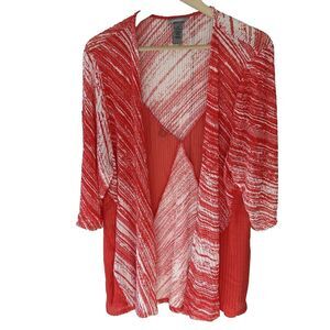 Catherines Topper Cardigan Size 2x Open Front Knit Coral White 22 24W Kimono